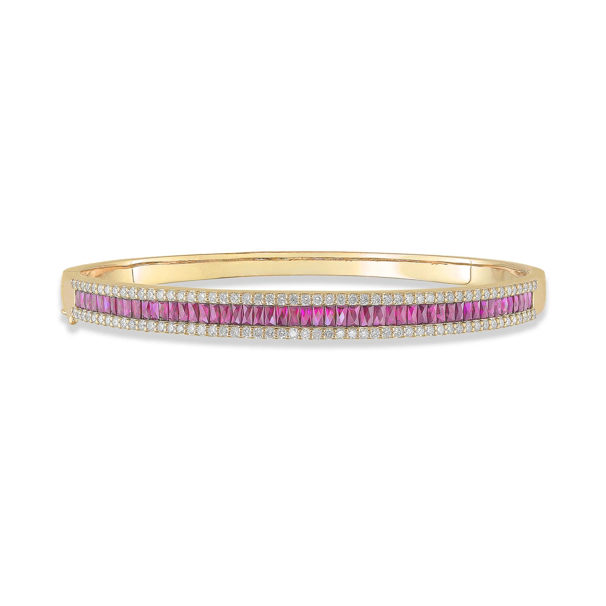 Ruby & Diamond Bangle Bracelet in 14K Yellow Gold