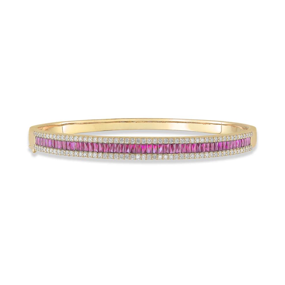 Ruby &amp; Diamond Bangle Bracelet in 14K Yellow Gold (1 ct. tw.) – Image 1 of 2