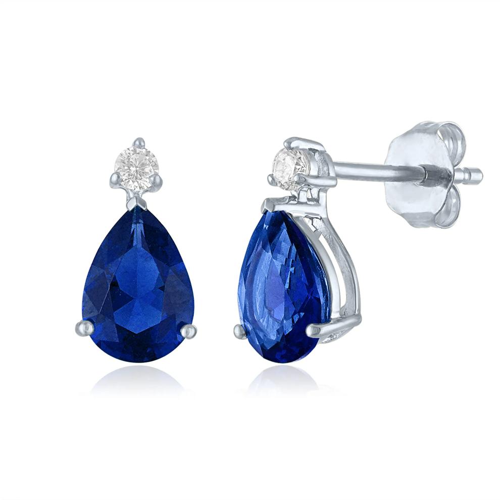 Lab-Created and Lab-Created White Sapphire Birthstone Earrings in 10K White Gold – Image 1 of 1