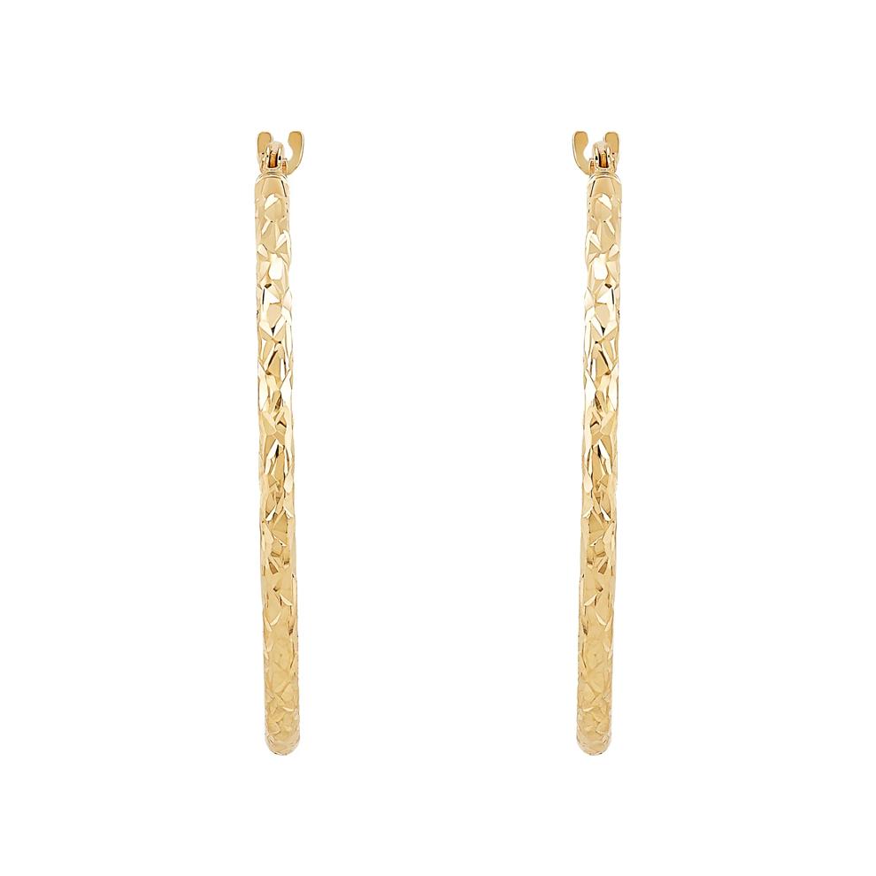 Crystal Cut Round Hoop Earrings in 10K Yellow Gold, 28MM – Image 2 of 3