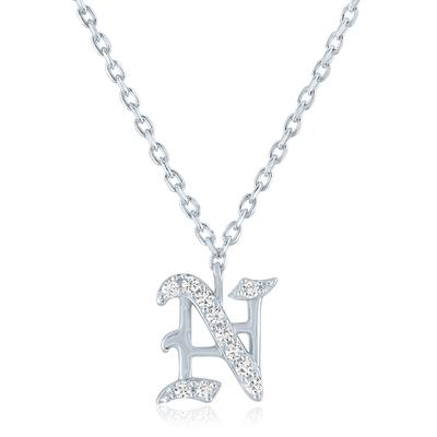 Diamond Accent Gothic Script N Initial Pendant in Sterling Silver