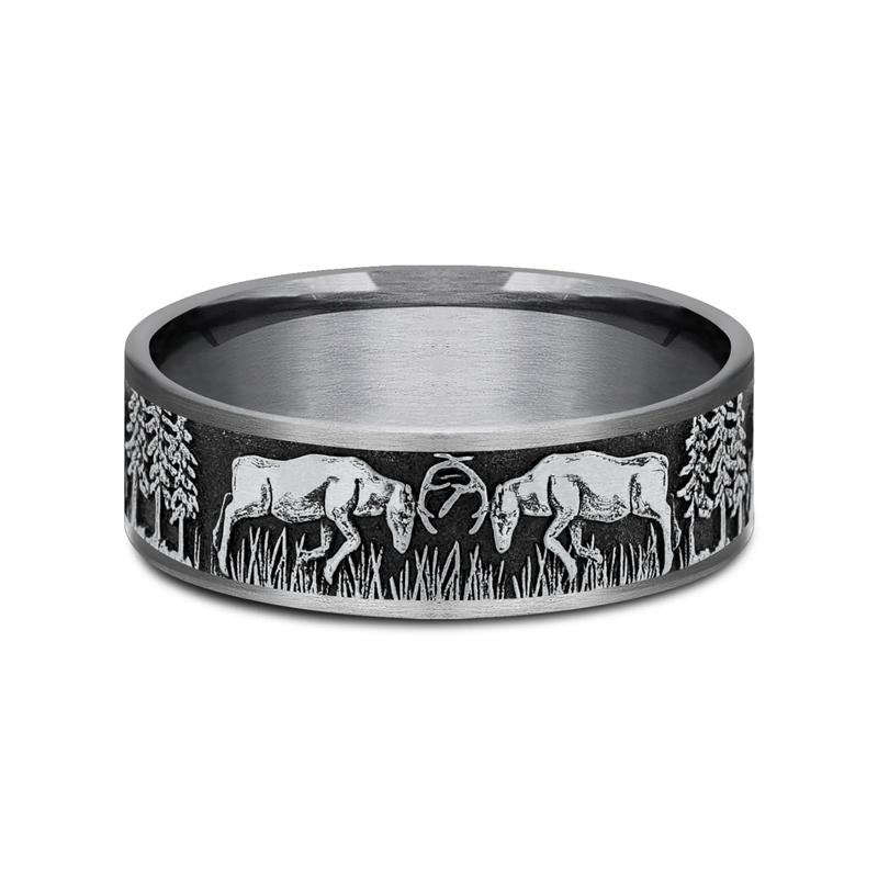 Men&rsquo;s Deer Fight Wedding Band, 7.5MM  – Image 1 of 3