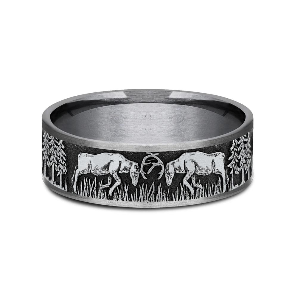 Men&rsquo;s Deer Fight Wedding Band, 7.5MM  – Image 1 of 3