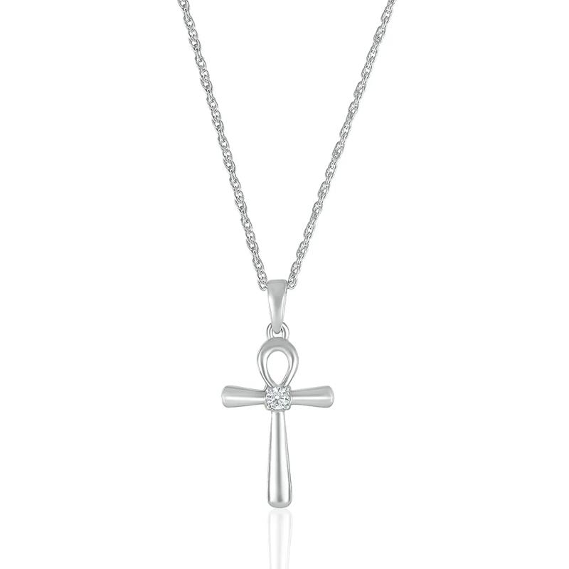 Ankh Pendant with Diamond Accent in 10K White Gold – Image 1 of 2
