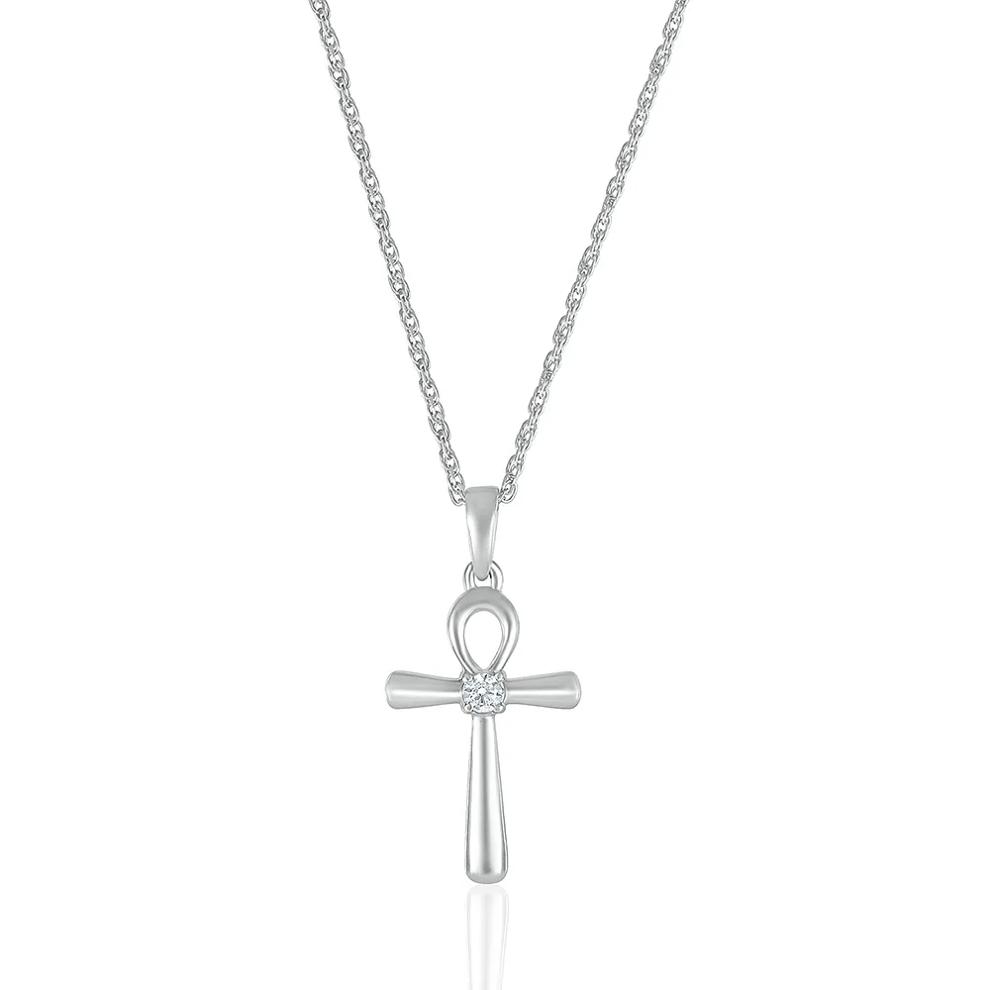 Ankh Pendant with Diamond Accent in 10K White Gold – Image 1 of 2