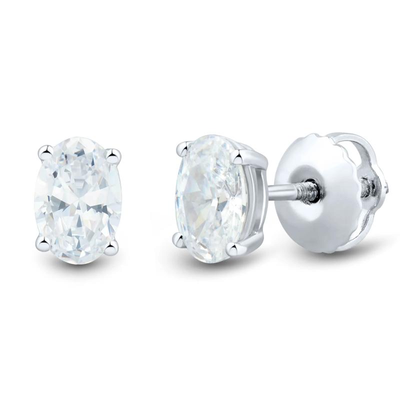 Lab Grown Diamond Oval-Shaped Four-Prong Studs in 14K White Gold &#40;1 ct. tw.&#41; – Image 1 of 3