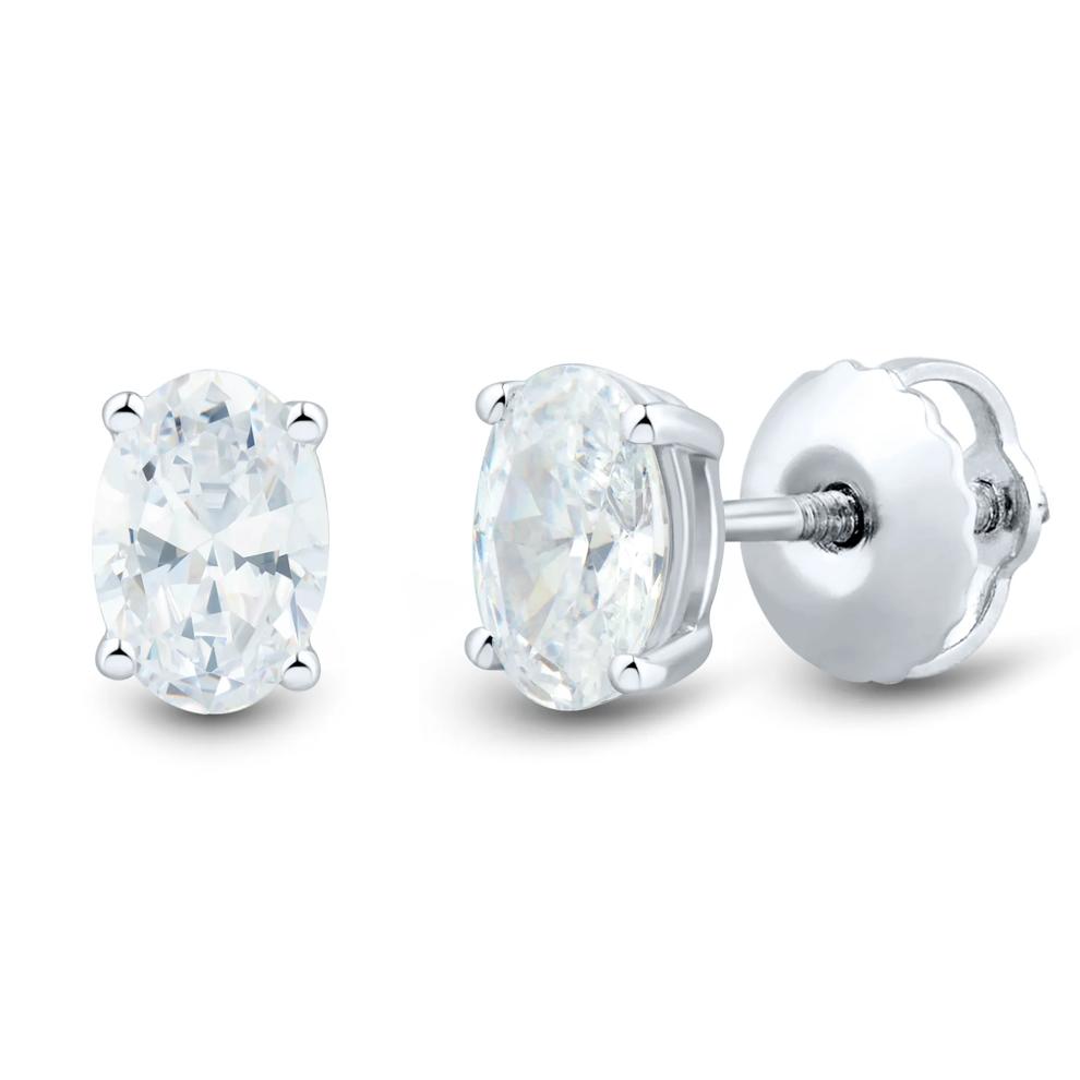 Lab Grown Diamond Oval-Shaped Four-Prong Studs in 14K White Gold (1 ct. tw.) – Image 1 of 3