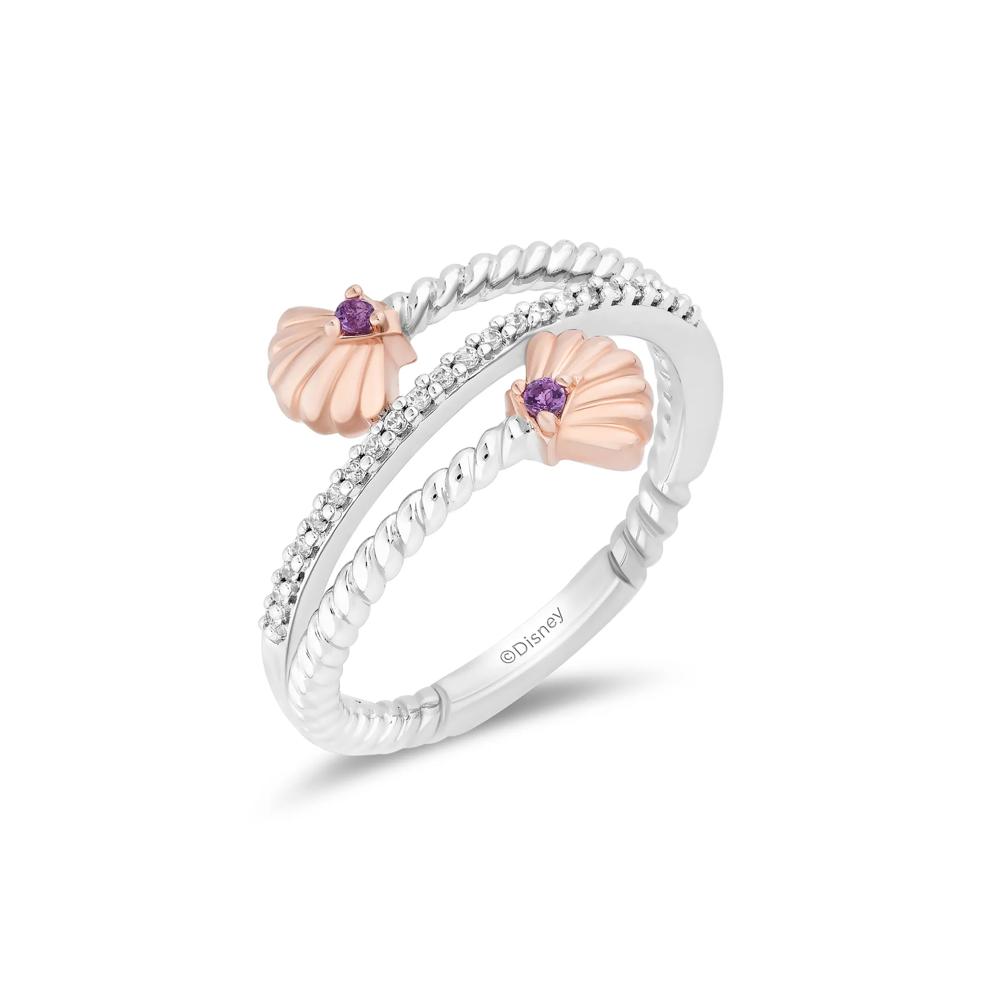 Ariel Shell Diamond and Amethyst Wrap Ring in Sterling Silver and 10K Rose Gold (1/10 ct. tw.) – Image 4 of 4