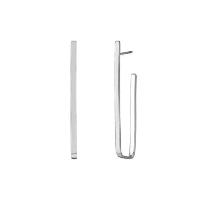 Polished Rectangular J-Hoop Earrings in Sterling Silver