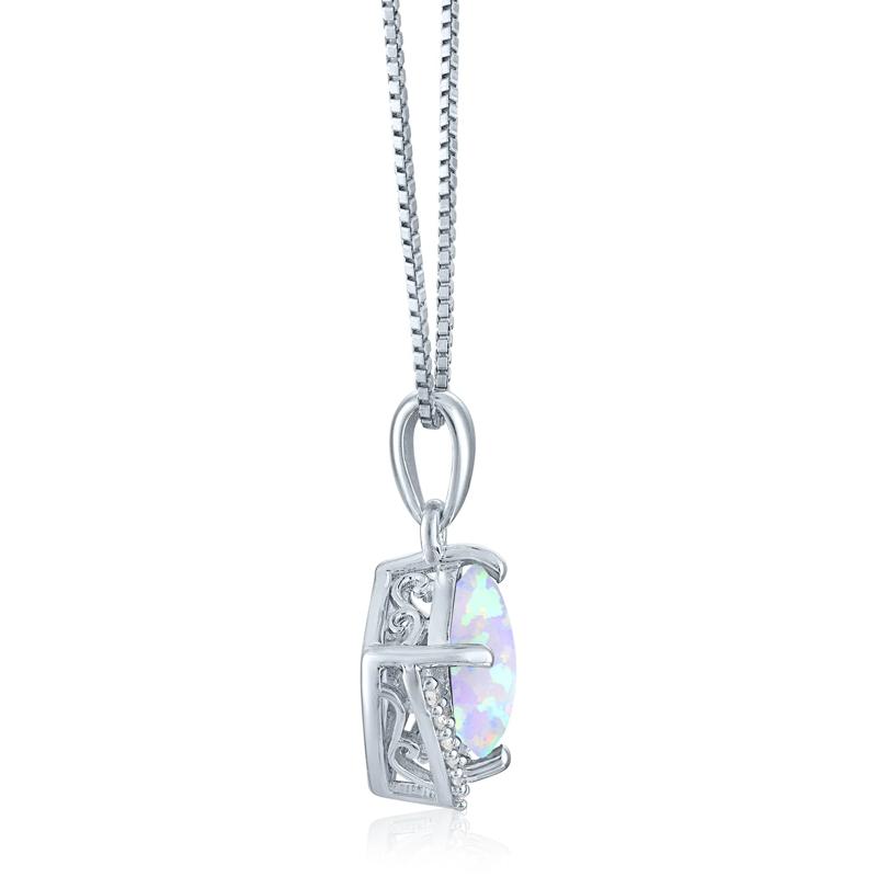 Lab-Created Opal and Diamond Accent Half Halo Necklace in Sterling Silver – Image 2 of 3