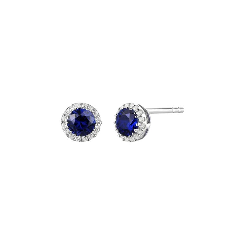 Diamond &amp; Blue Sapphire Stud Earrings in 14K White Gold – Image 1 of 1