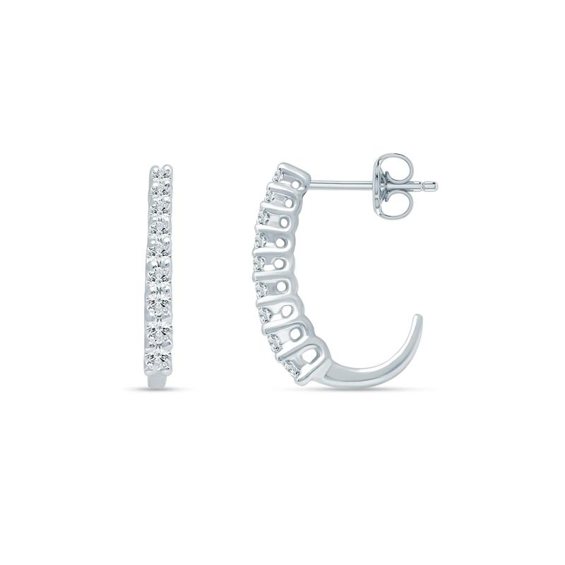 Lab Grown Diamond J-Hoop Earrings in 10K White Gold &#40;1/4 ct. tw.&#41; – Image 1 of 1