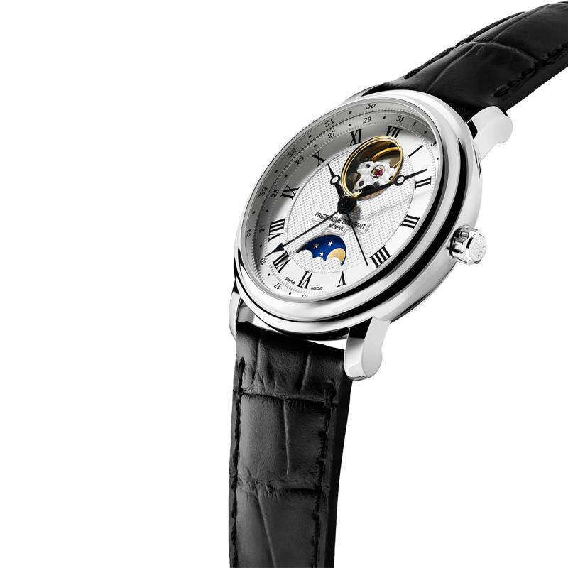 Men&#39;s Classics Heart Beat Moonphase Date Watch With a Silver Dial and Black Leather Strap – Image 3 of 3