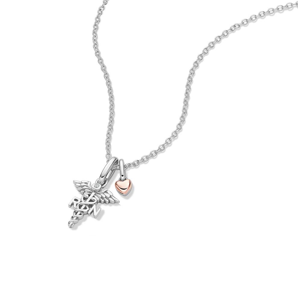 Lab Grown Diamond Accent RN Pendant in Sterling Silver &amp; 10K Rose Gold – Image 4 of 5