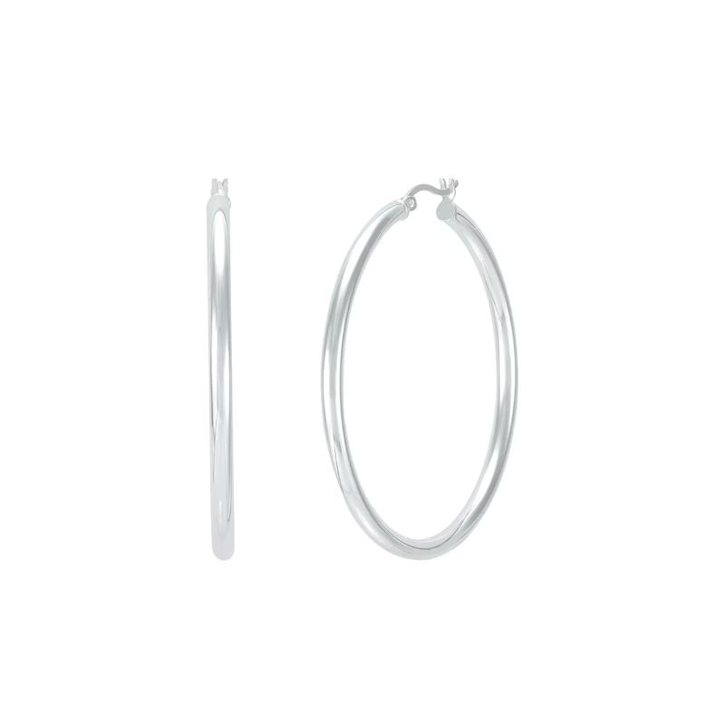 Polished Round Hoop Earrings in Sterling Silver – Image 1 of 3