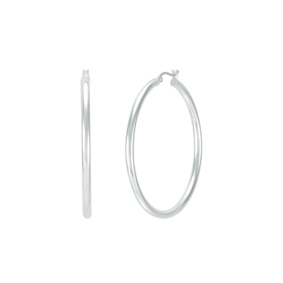 Polished Round Hoop Earrings in Sterling Silver – Image 1 of 3