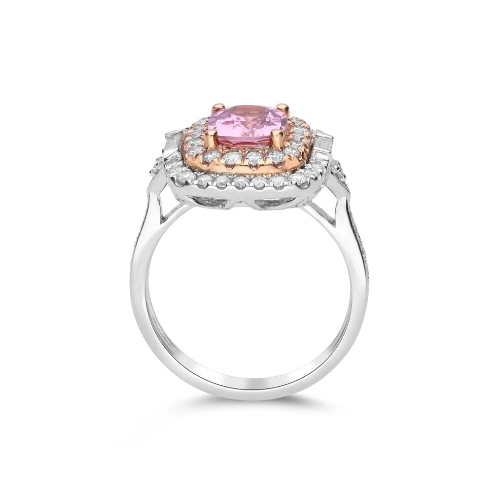 Peach Spinel &amp; Diamond Double Halo Ring in 18K White &amp; Rose Gold (5/8 ct. tw.) – Image 2 of 5