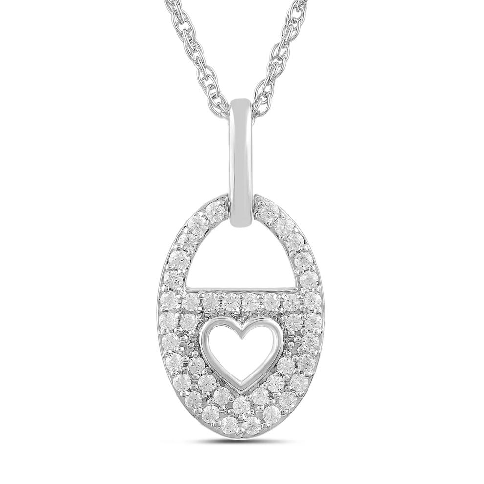 Diamond Heart Lock Pendant in Sterling Silver (1/4 ct. tw.) – Image 1 of 3