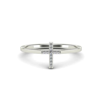 Diamond Accent Vertical Cross Ring in 10K White Gold