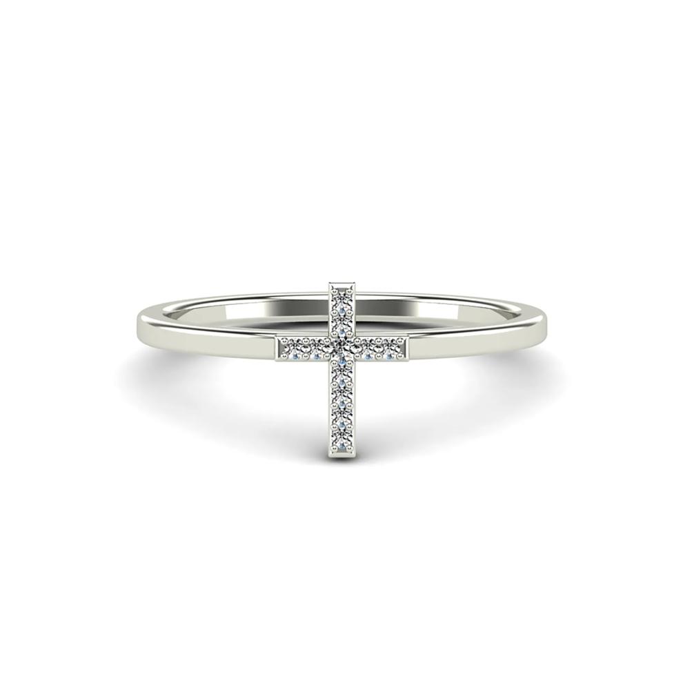 Diamond Accent Vertical Cross Ring in 10K White Gold – Image 1 of 4