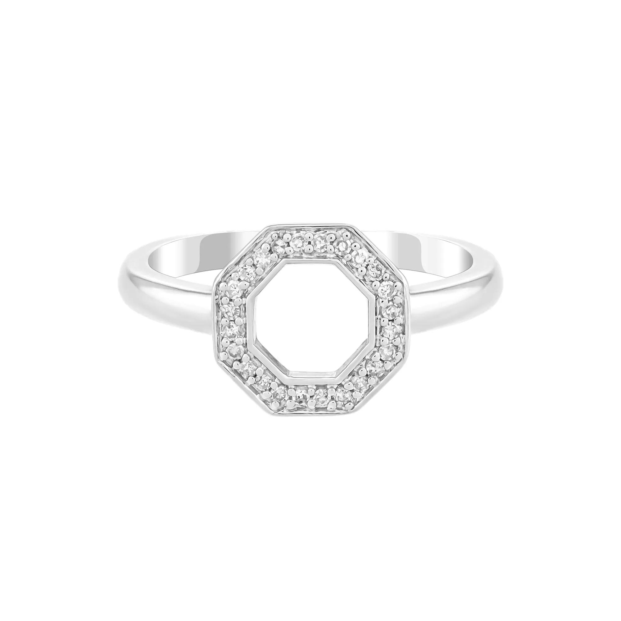 Diamond Open Octagon Ring in Sterling Silver