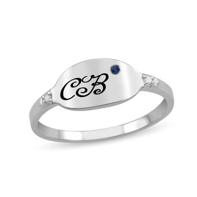 Personalized Engravable Birthstone and Diamond Accent Signet Ring