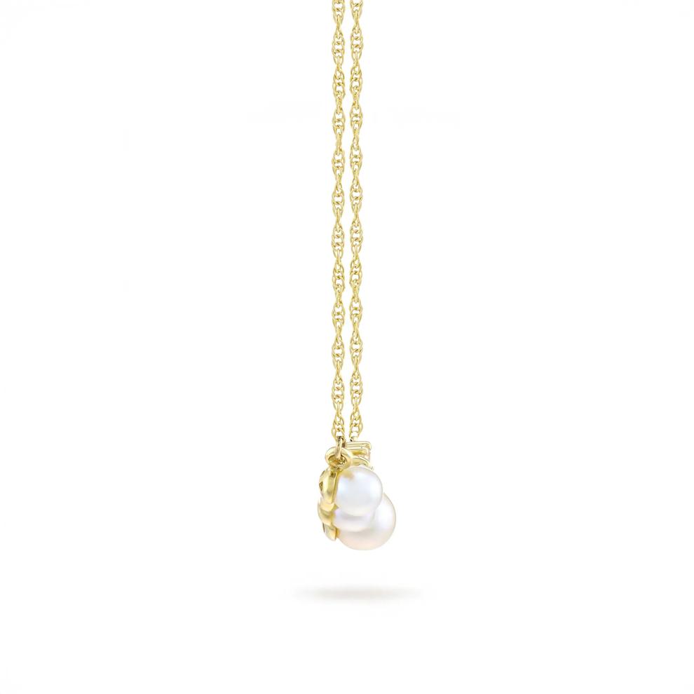Freshwater Cultured Pearl and Lab-Created White Sapphire Necklace in 10K Yellow Gold – Image 2 of 3