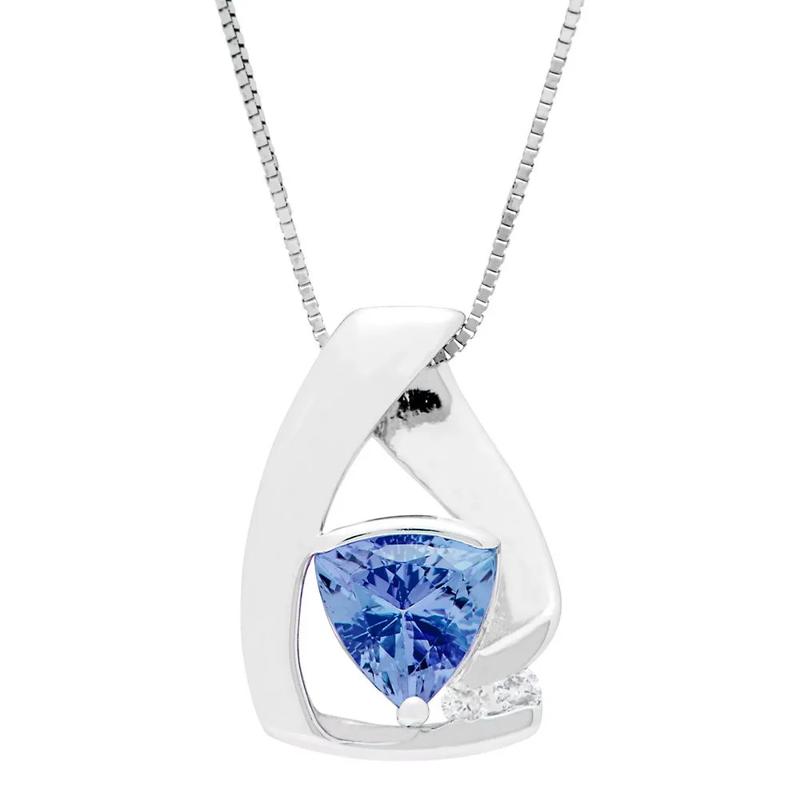 Tanzanite Triangle Pendant with Diamond Accents in Sterling Silver – Image 1 of 1