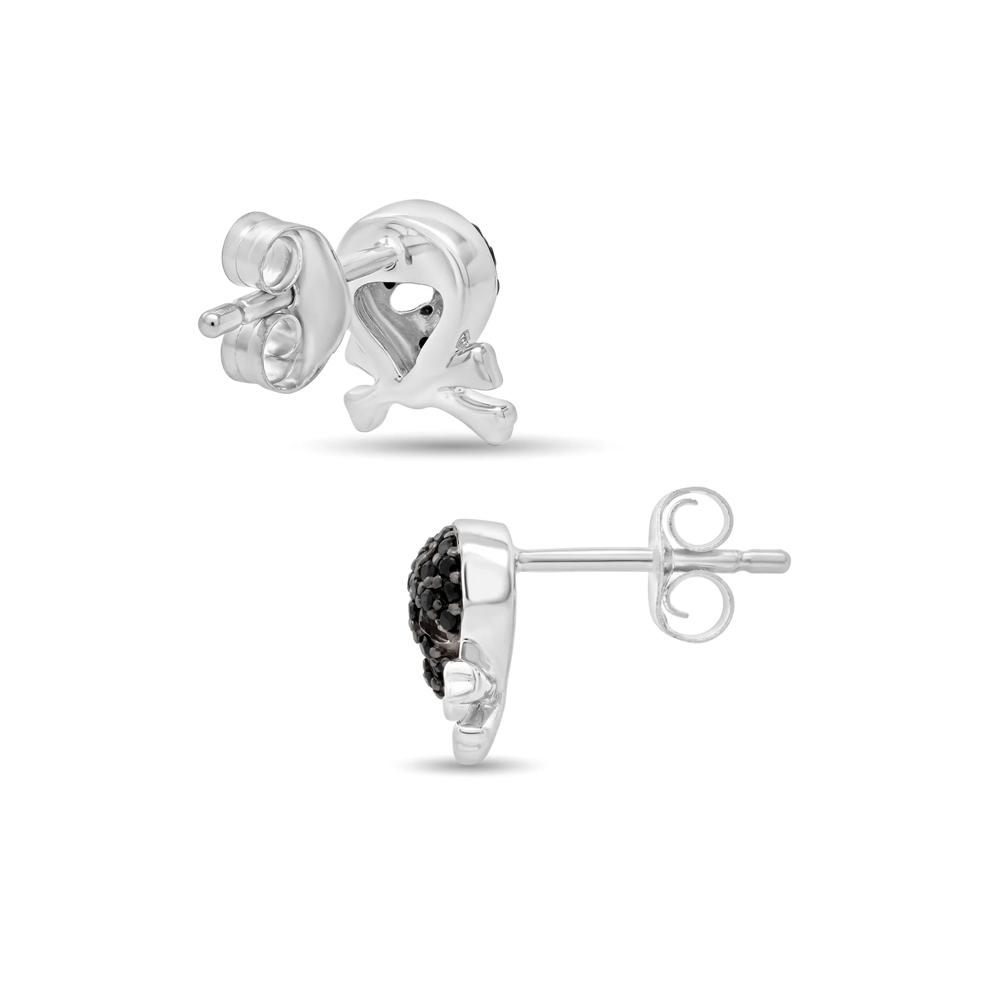 Black Diamond Skull Stud Earrings in Sterling Silver (1/8 ct. tw.) – Image 2 of 2
