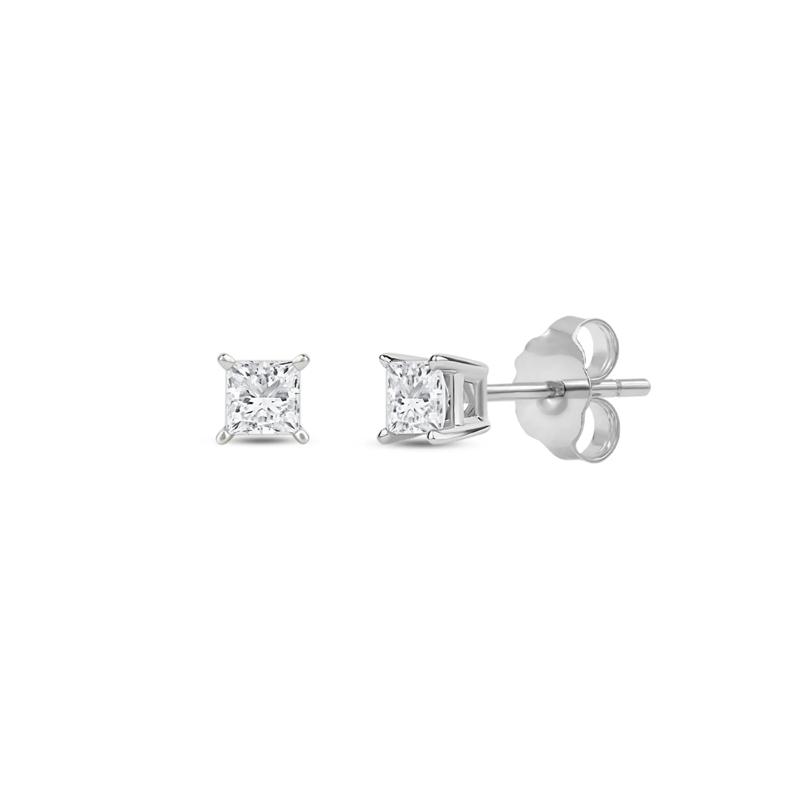 Lab Grown Diamond Princess-Cut Solitaire Stud Earrings in 14K White Gold &#40;1/4 ct. tw.&#41; – Image 1 of 3
