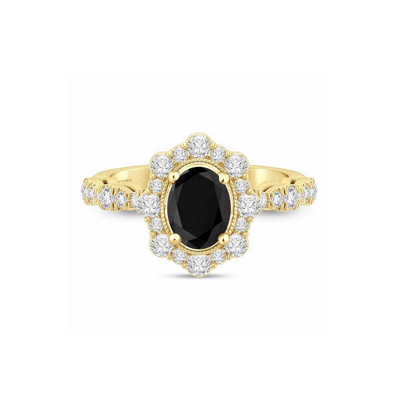 Black &amp; White Diamond Halo Engagement Ring in 14K Yellow Gold &#40;1 3/4 ct. tw.&#41; – Image 1 of 3