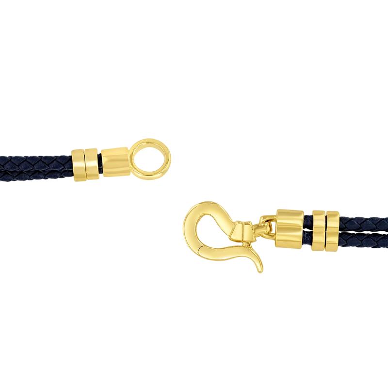 Men&#39;s Double Woven Blue Leather Screw Bracelet in Vermeil and Sterling Silver, 8.5&quot; – Image 2 of 3