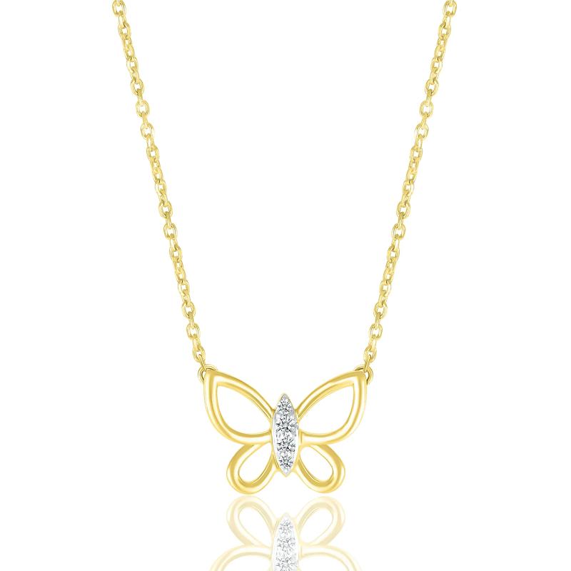 Diamond Accent Butterfly Necklace in 10K Yellow Gold – Image 1 of 3