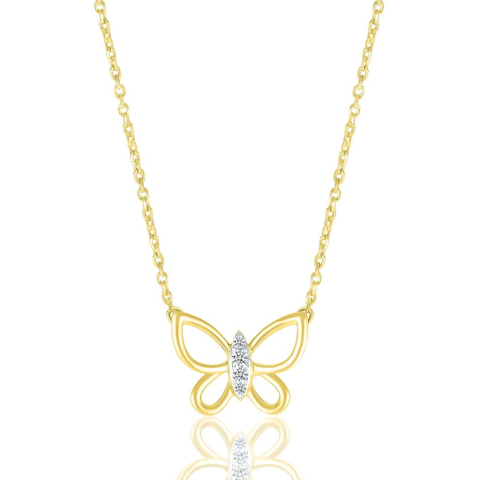 Diamond Accent Butterfly Necklace in 10K Yellow Gold – Image 1 of 3
