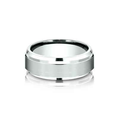 Men’s Bevel Edge Satin Wedding Band in 14K Gold or Platinum