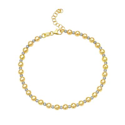 Diamond-Cut Two-Tone Bead Bracelet in 14K White and Yellow Gold