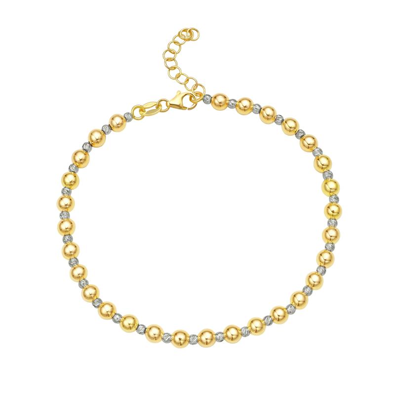 Diamond-Cut Two-Tone Bead Bracelet in 14K White and Yellow Gold – Image 1 of 1