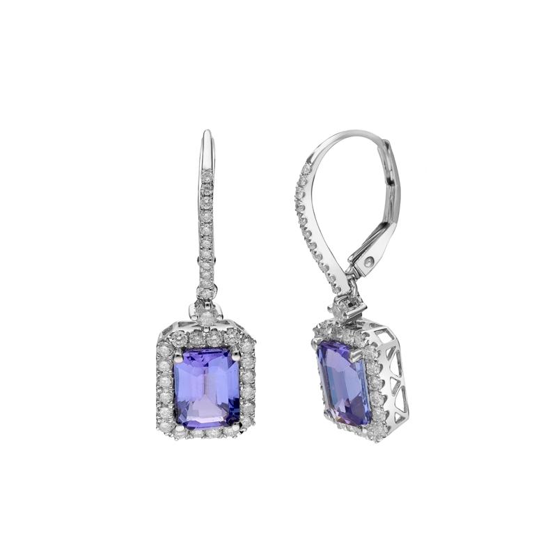 Tanzanite &amp; Diamond Halo Drop Earrings in 14K White Gold &#40;7/8 ct. tw.&#41; – Image 1 of 3