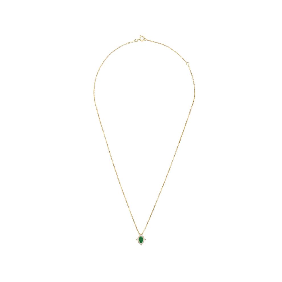 Emerald &amp; Diamond Starburst Halo Pendant Necklace in 10K Yellow Gold (1/8 ct. tw.) – Image 3 of 4