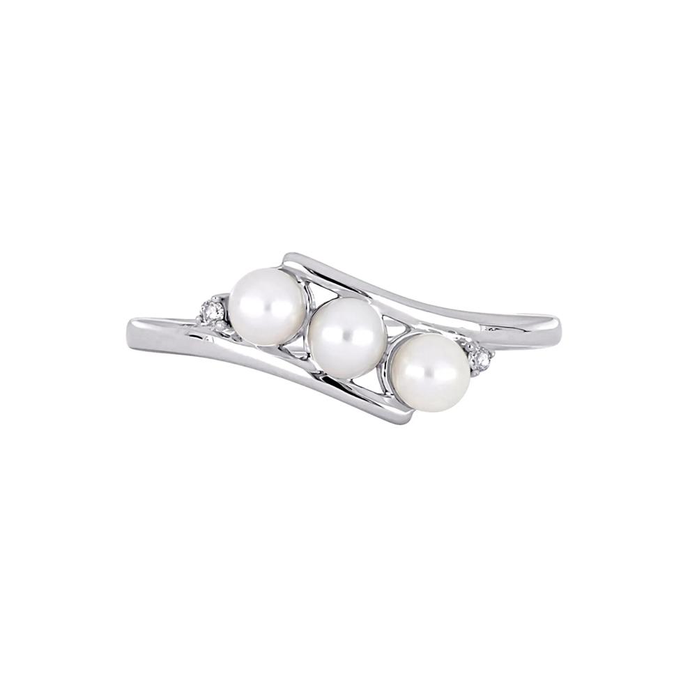 Freshwater Pearl &amp; Diamond Ring in 10K White Gold – Image 1 of 5