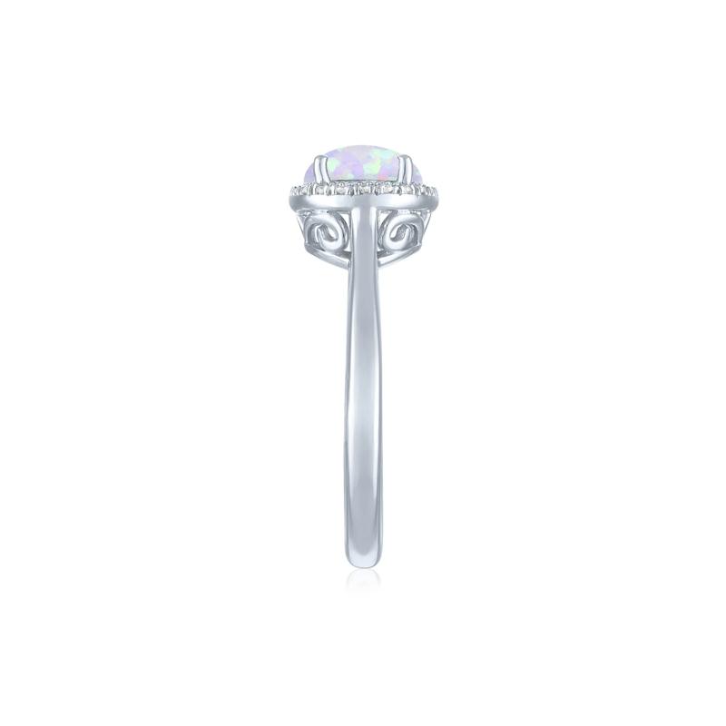Lab-Created Opal and Diamond Accent Halo Ring in Sterling Silver – Image 3 of 3