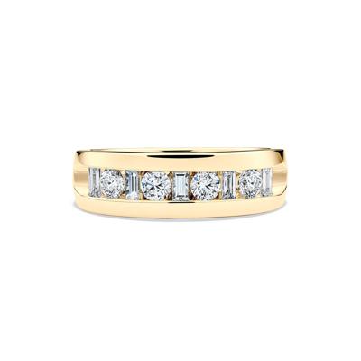 Men's Channel-Set Baguette and Round Diamond Band in 10K Yellow Gold (1 ct. tw.)