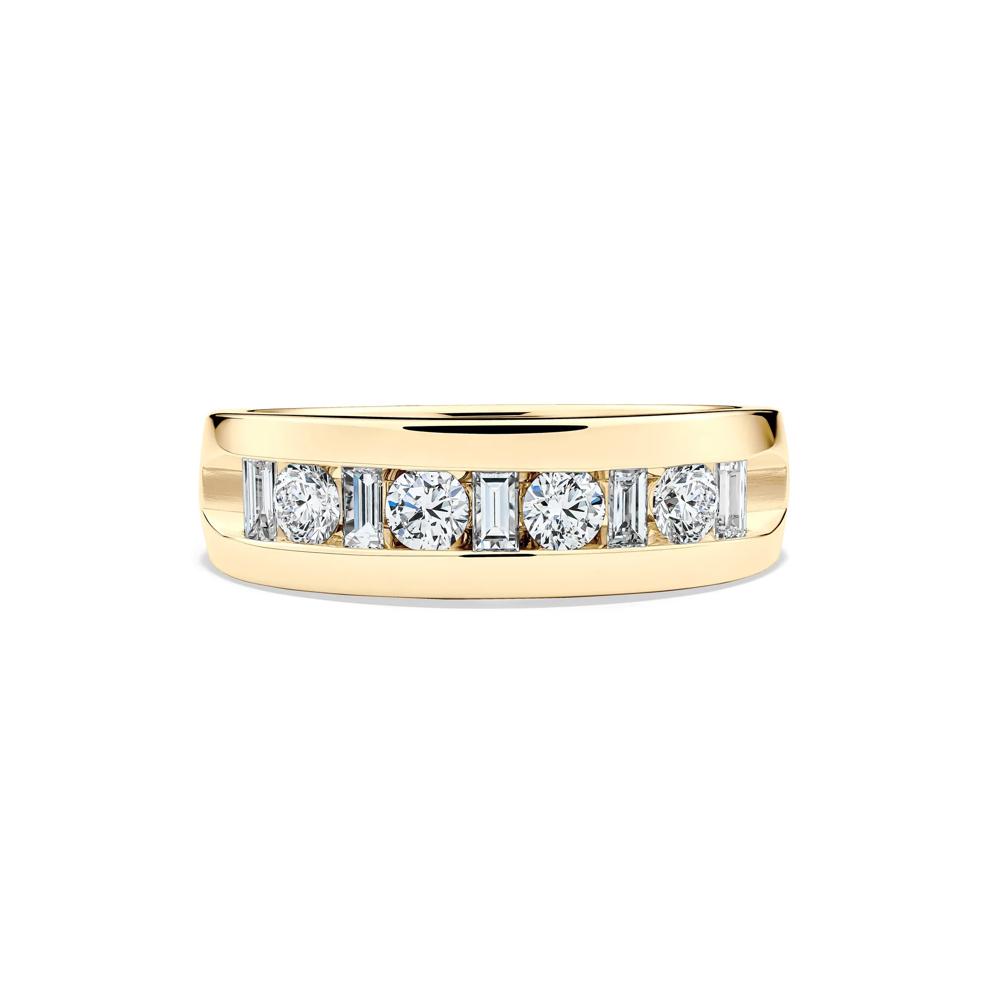 Men's Channel-Set Baguette and Round Diamond Band in 10K Yellow Gold (1 ct. tw.) – Image 1 of 4