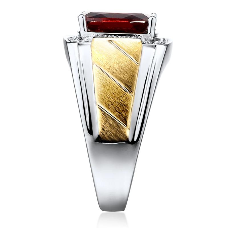 Men&rsquo;s Garnet and Diamond Accent Ring in 10K Yellow and White Gold – Image 3 of 3