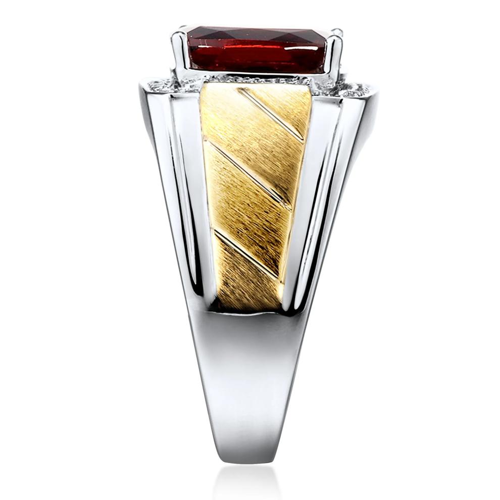 Men&rsquo;s Garnet and Diamond Accent Ring in 10K Yellow and White Gold – Image 3 of 3
