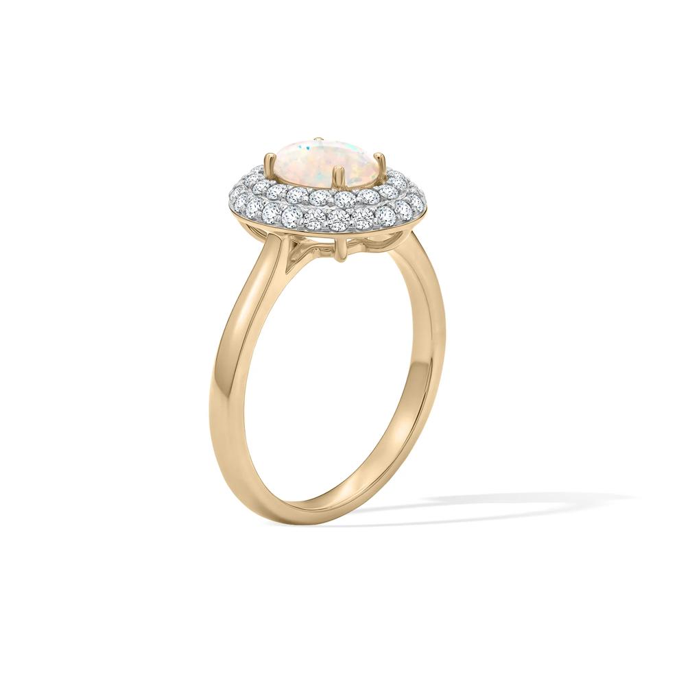 Opal &amp; Diamond Double Halo Ring in 10K Yellow Gold (1/2 ct. tw.) – Image 2 of 4