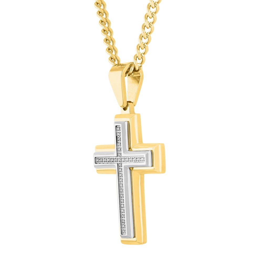 Men's Diamond Cross with Ion-Plated Stainless Steel, 24" (1/10 ct. tw.) – Image 2 of 4