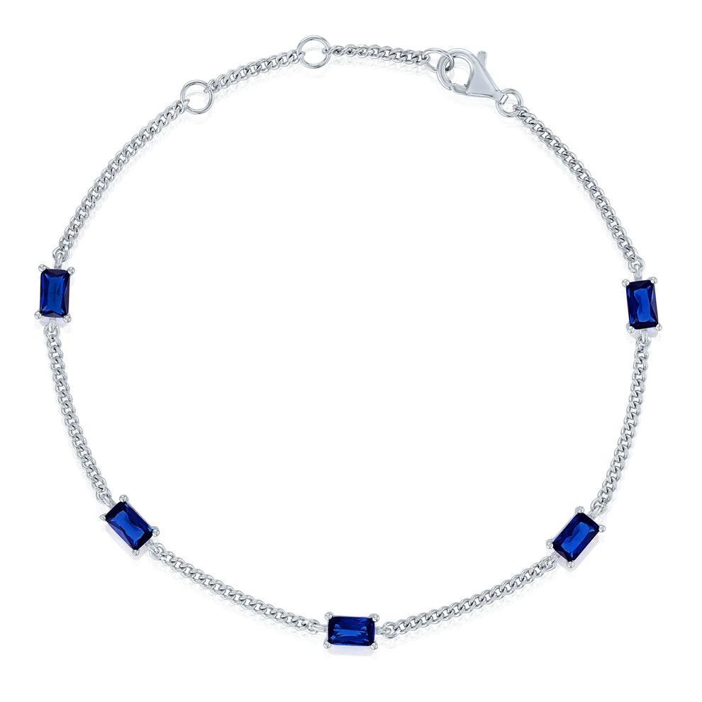 Lab-Created Blue Sapphire Mini Cuban Link Station Bracelet in Sterling Silver, 7.5" – Image 1 of 1