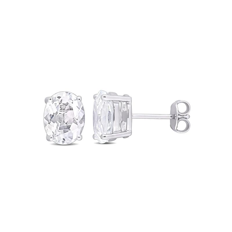 Oval-Shaped White Topaz Stud Earrings in Sterling Silver – Image 1 of 1