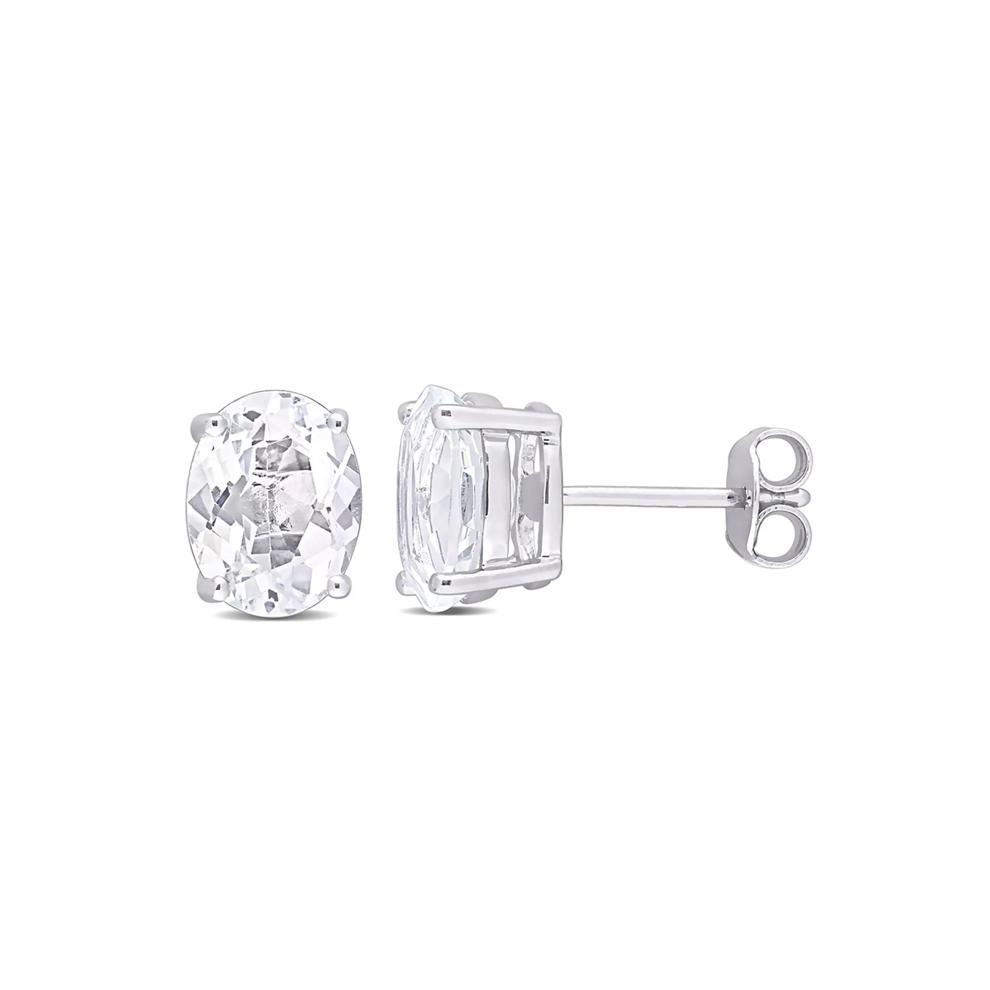 Oval-Shaped White Topaz Stud Earrings in Sterling Silver – Image 1 of 2